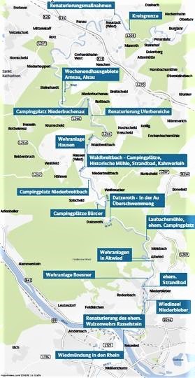 Verlauf der Wied von Oberlahr bis zur Einmündung in den Rhein bei Neuwied. Rhein-Zeitung 24.10.2020